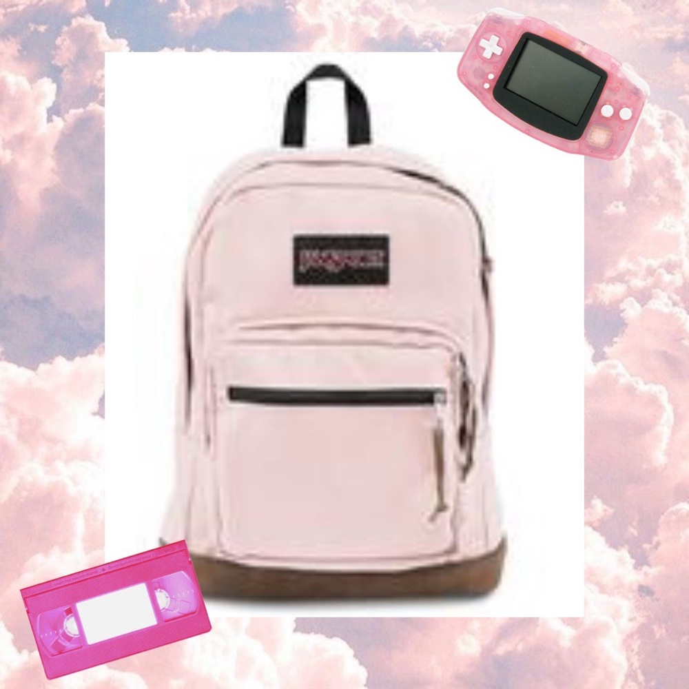 Light Pink Jansport Backpack with Leather Colored